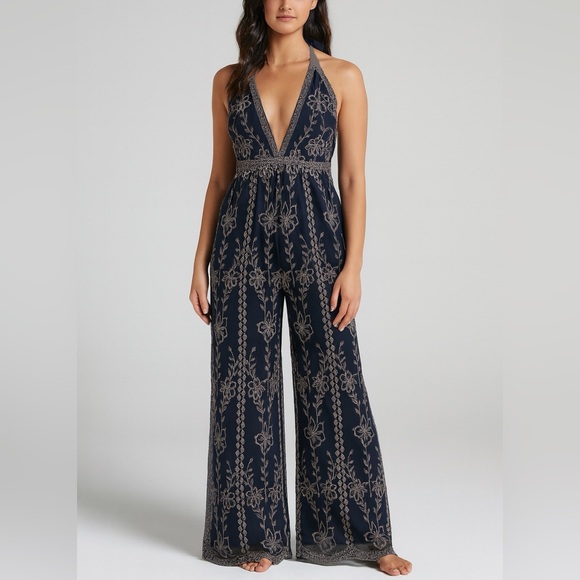 ASOS Pants - ASOS Honey Punch Embroidered Halter Jumpsuit